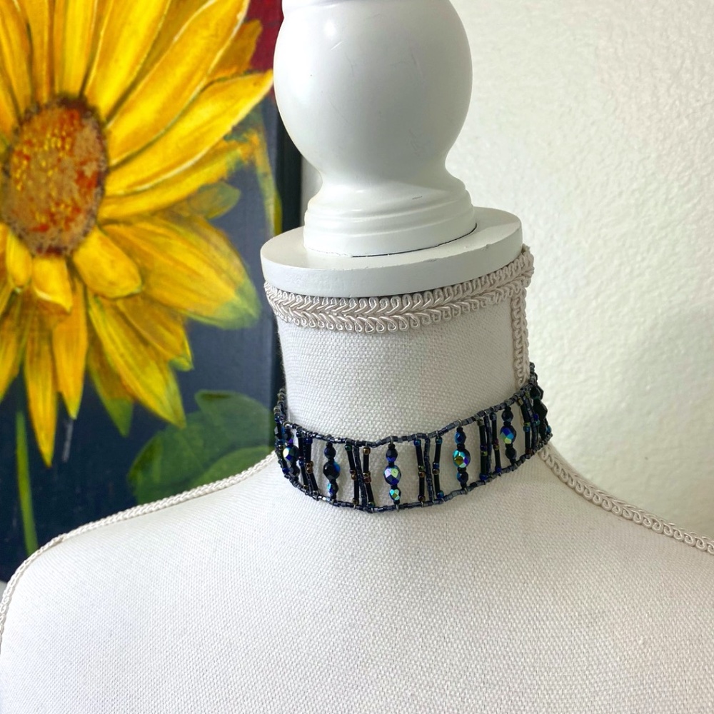 Vintage Black Beaded Choker